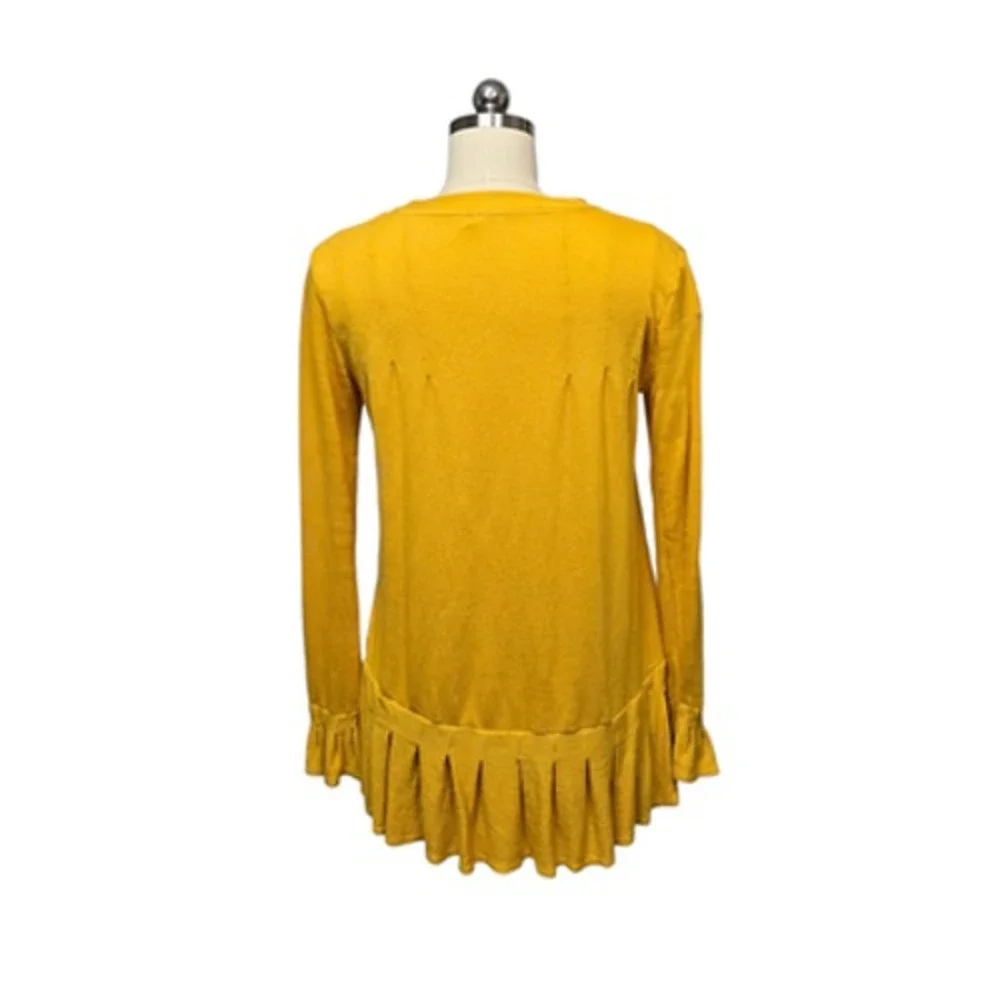 Free People Shirt Womens Medium Yellow Tunic Henley Ruffle‎ Hem Long Sleeve Boho